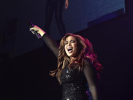 Jordin Sparks on stage at the Jingle Bell Ball