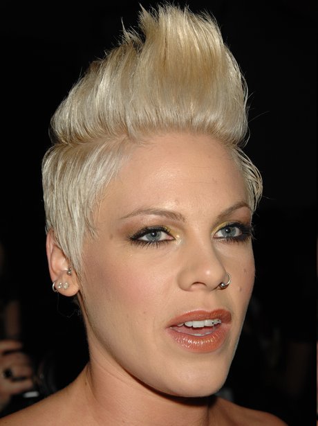 Pink reveals her coiffed blonde hairstyle.