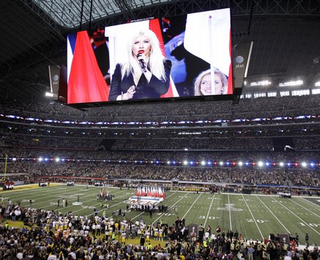 Christina Aguilera performs at The Super Bowl XLV
