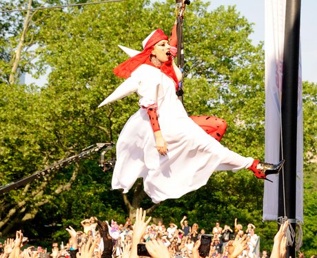 Lady Gaga Zip wires into Central Park in New York