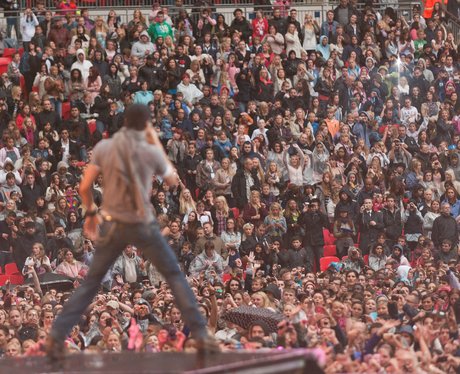 Enrique Iglesias looks out over a filled to capacity Wembley Stadium during the 2011 Summertime Ball