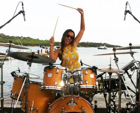 Leona Lewis playing the drums