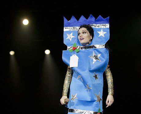 Jessie J live at the 2011 Jingle Bell Ball dressed as a Christmas cracker