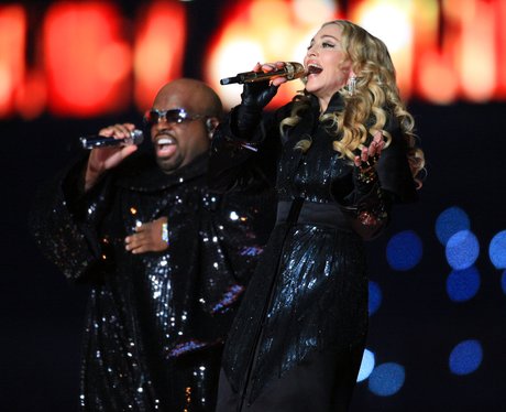 Madonna and Cee Lo Green performs at Super Bowl 20