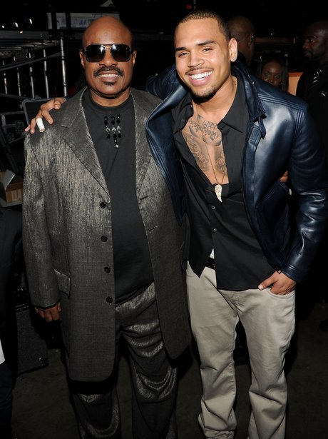 Chris Brown backstage at Grammy Awards 2012