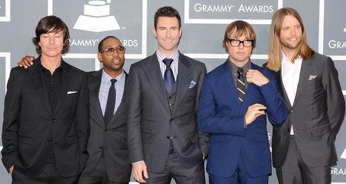 Maroon 5 on the red carpet at the Grammy Awards.