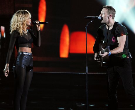 Rihanna and Coldplay live at the Grammy Awards