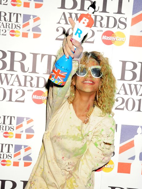 Rihanna backstage at the BRIT Awards 2012