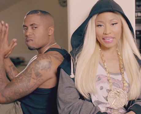 Nicki wears her hood up while singing alongside on-screen boyfriend Nas ...