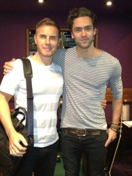 Lawson's Andy Brown and Gary Barlow in the recording studio