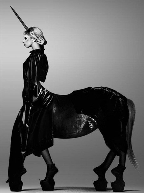 Lady Gaga dressed as a unicorn.