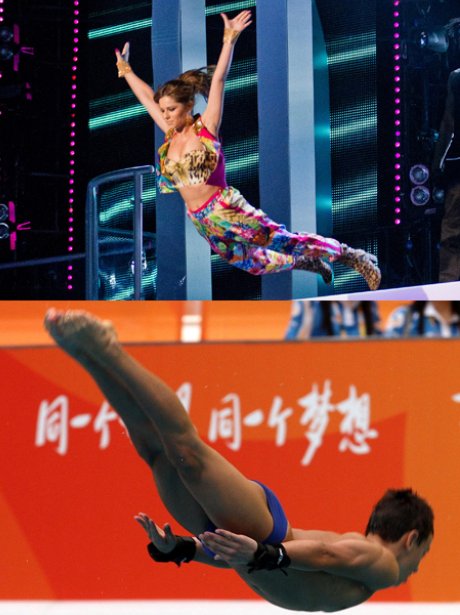 Cheryl and Tom Daley diving.