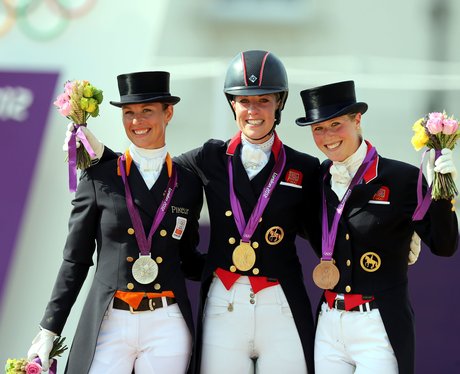 Charlotte Dujardin celebrates her gold medal
