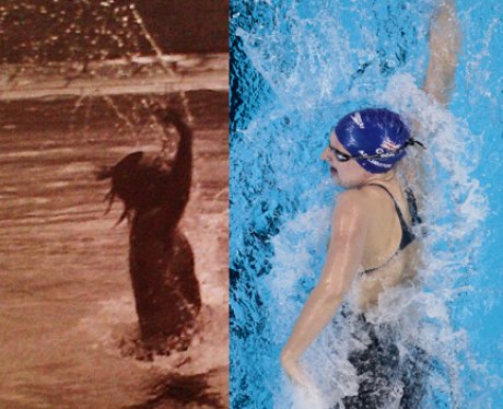 Harry Styles and Rebecca Adlington swimming.