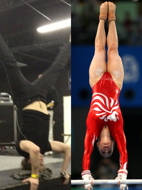Jay McGuiness and Beth Tweddle doing a handstand.