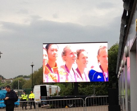 Kat Copeland on a big screen at her homecoming