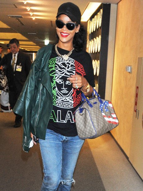 Rihanna arrives in Japan for festival performance.