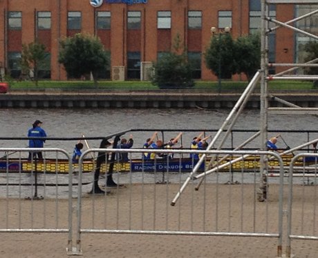 Rowers go past at Tees Rowing Club