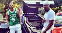 Marvin Humes and Dizzee Rascal with their cars