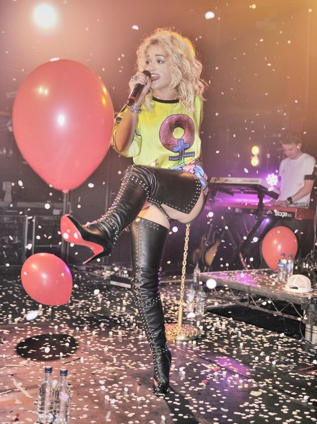 Rita Ora performs live on stage at G.A.Y club.