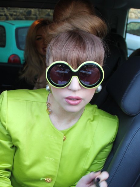 Lady Gaga wearing oversized sunglasses.