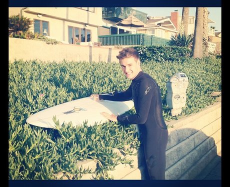 Liam Payne surfing in Los Angeles.