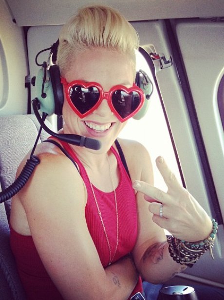 Pink in a helicopter ahead of VMAs 2012.