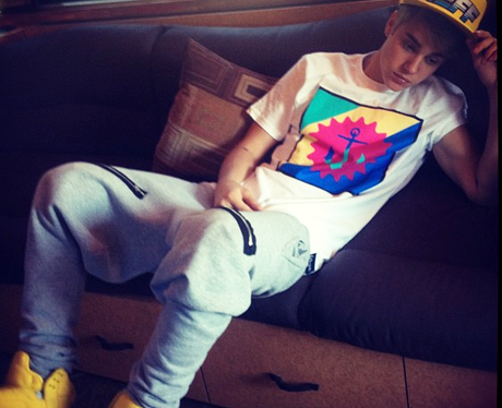 Justin Bieber in his tour bus