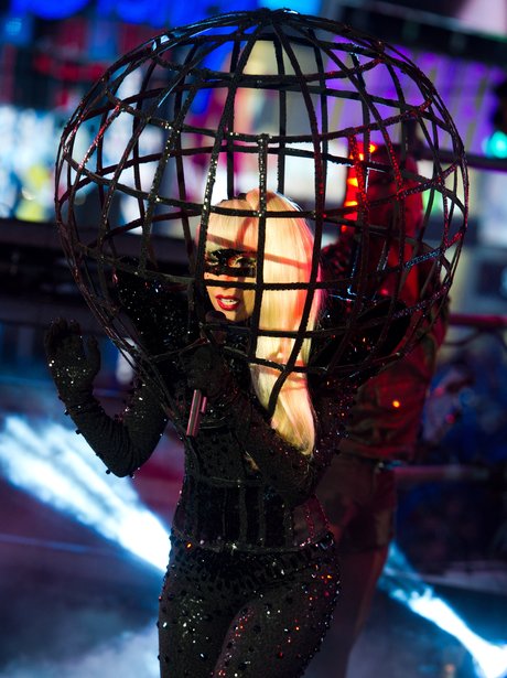 Lady Gaga performs in Times Square.