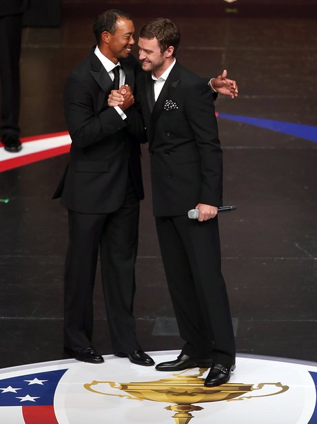 Justin Timberlake and Tiger Woods at Ryder Cup Gala