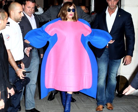 Lady Gaga in Blue and Pink 'Fat' Dress