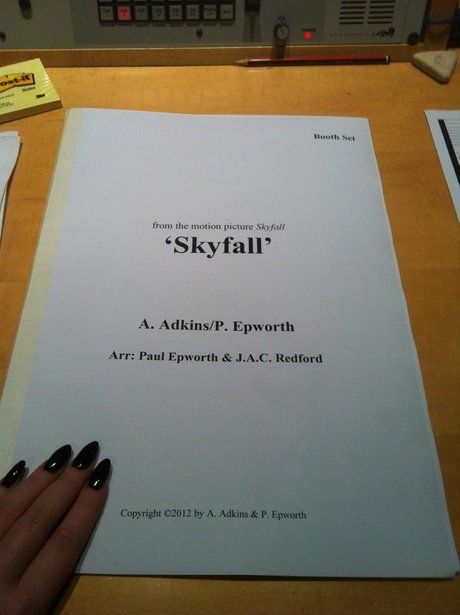 Adele's contract for recording the Skyfall theme tune.