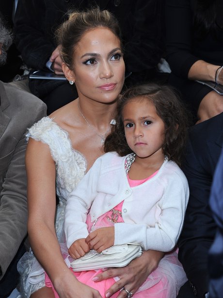 Jennifer Lopez with her daughter at Paris Fashion Week.