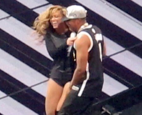 Beyonce and Jay-Z onstage in New York City.
