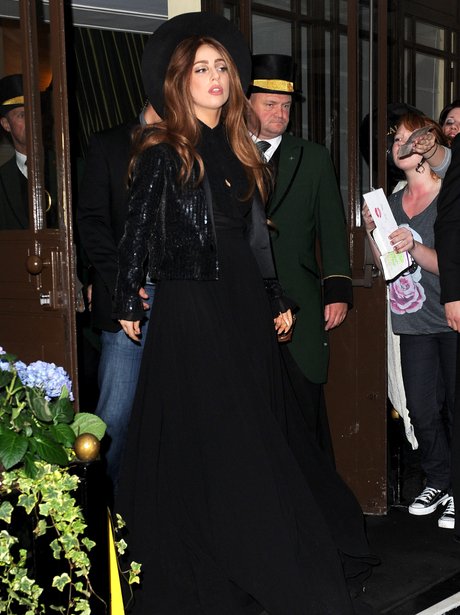 Lady Gaga wears black out in London.