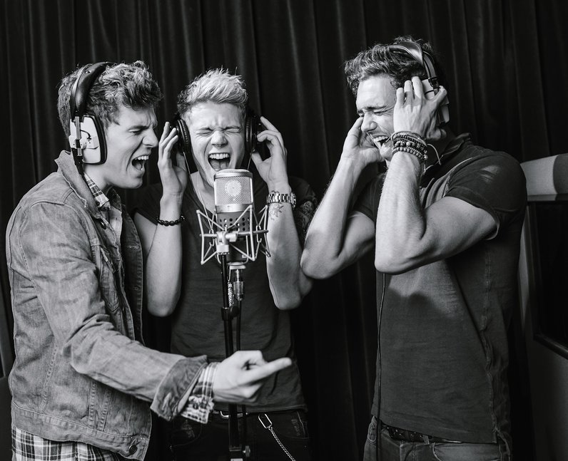 Lawson's Andy Brown, Joel Peat and Ryan Fletcher in the studio