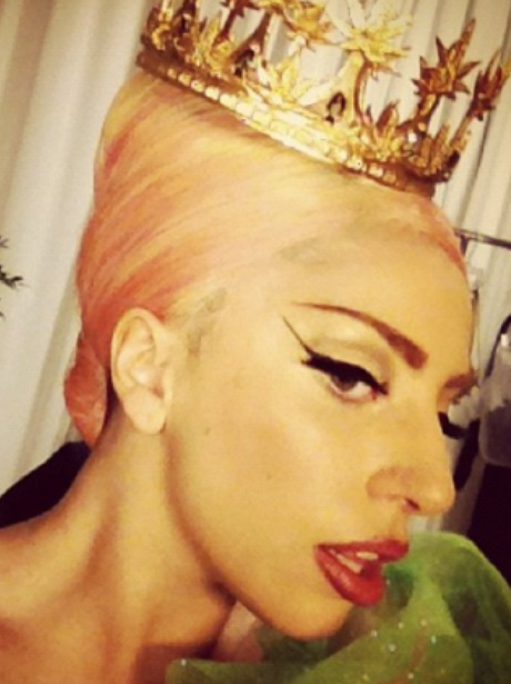 Lady Gaga wearing a crown.