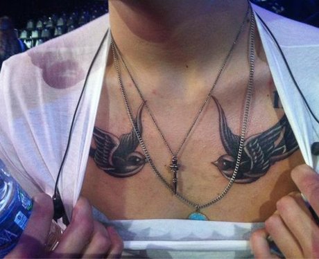 Harry Styles shows off new swallow tattoo's