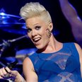 Pink performs live on stage