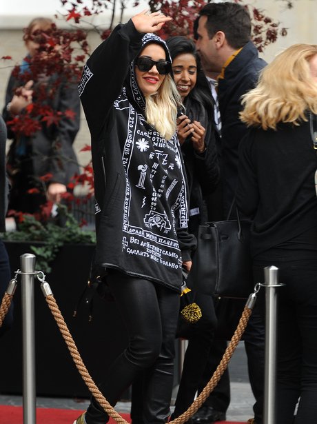 Rita Ora waving to fans in Germany