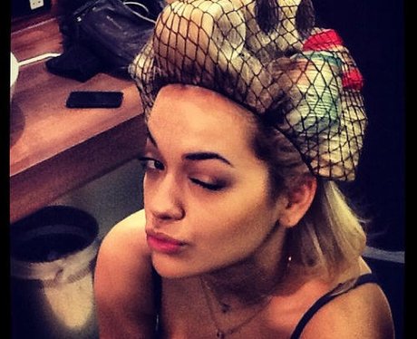 Rita Ora wearing a hair net