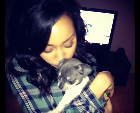 Leigh-Anne Pinnock with a puppy dog