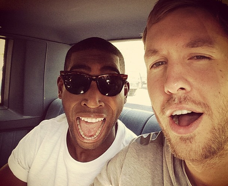 Calvin Harris and Tinie Tempah pulling a face