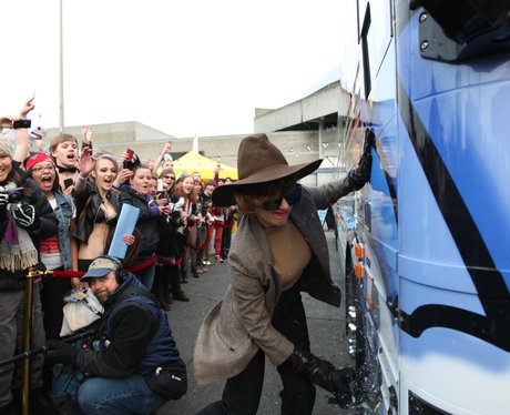 Lady Gaga outside of her Born Brave Tour bus