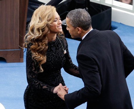 Barack Obama greets singer Beyonce