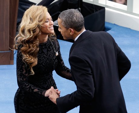 Barack Obama greets singer Beyonce