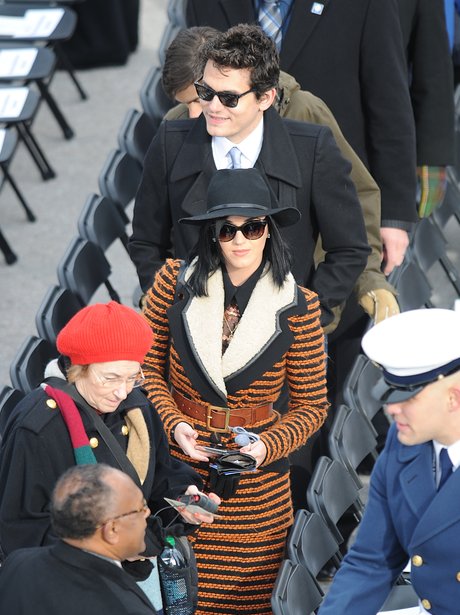 Katy Perry and John Mayer arrive at the Inauguration ceremony in WAshington