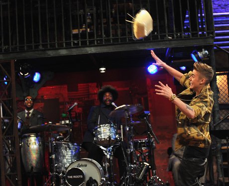 Justin Bieber during a taping of Late Night With Jimmy Fallon