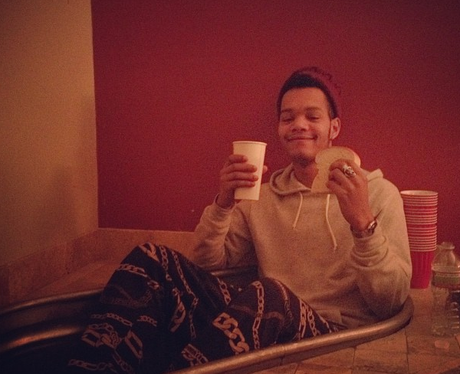 Rizzle Kicks star Harley Alexander-Sule in a bathtub