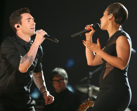 Adam Levine and Alicia Keys live at the 2013 Gramm